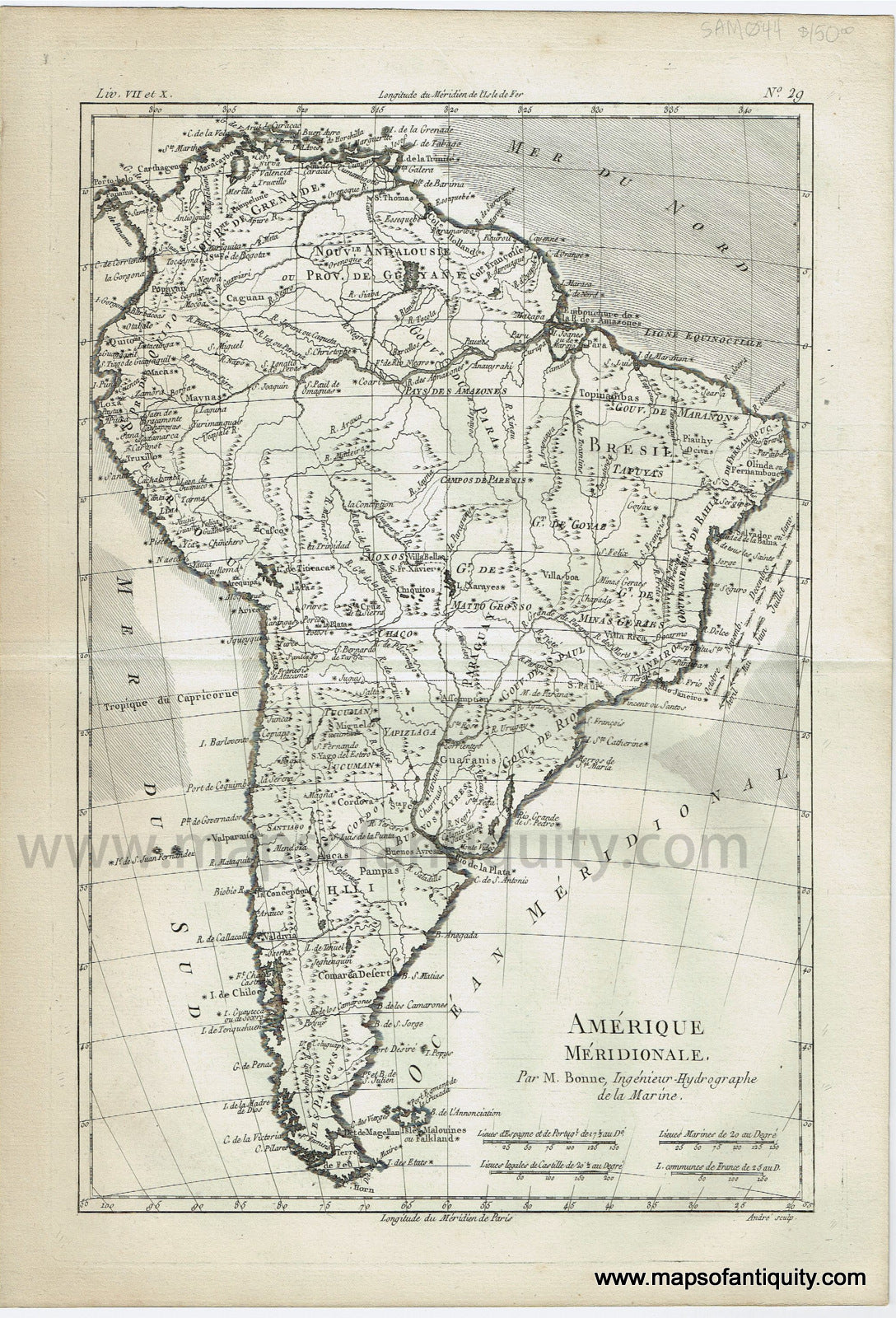Antique-Black-and-White-Map-L'Amerique-Meridionale.---South-America---South-America--1780-Raynal-and-Bonne-Maps-Of-Antiquity