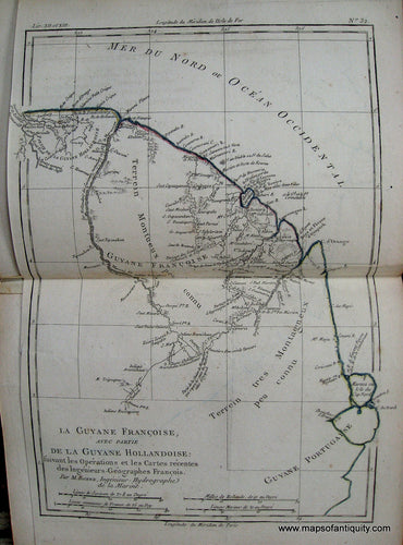 Antique-Hand-Colored-Map-La-Guyane-Francaise-avec-partie-de-la-Guyane-Hollandaise.-South-America--1780-Raynal-and-Bonne-Maps-Of-Antiquity