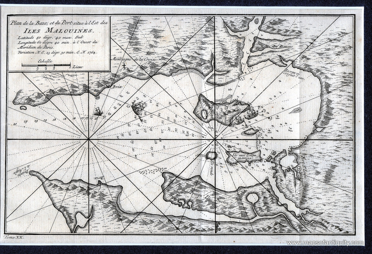Black-and-White-Antique-Map.-Plan-de-la-Baie-et-du-Port-situe-a-l'Est-des-Iles-Malouines.-South-America--1773-Prevost-Maps-Of-Antiquity