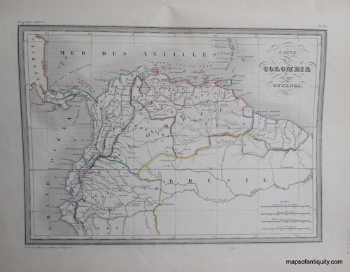 Antique-Hand-Colored-Map-Carte-du-la-Colombie-et-des-Guyanes.-South-America--1842-Malte-Brun-Maps-Of-Antiquity