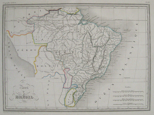 Antique-Hand-Colored-Map-Carte-du-Bresil.-South-America--1842-Malte-Brun-Maps-Of-Antiquity