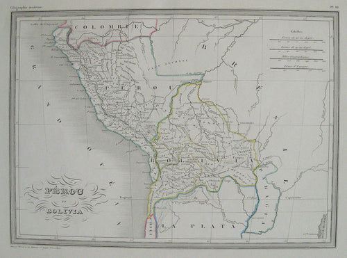 Antique-Hand-Colored-Map-Perou-et-Bolivia.-South-America--1842-Malte-Brun-Maps-Of-Antiquity