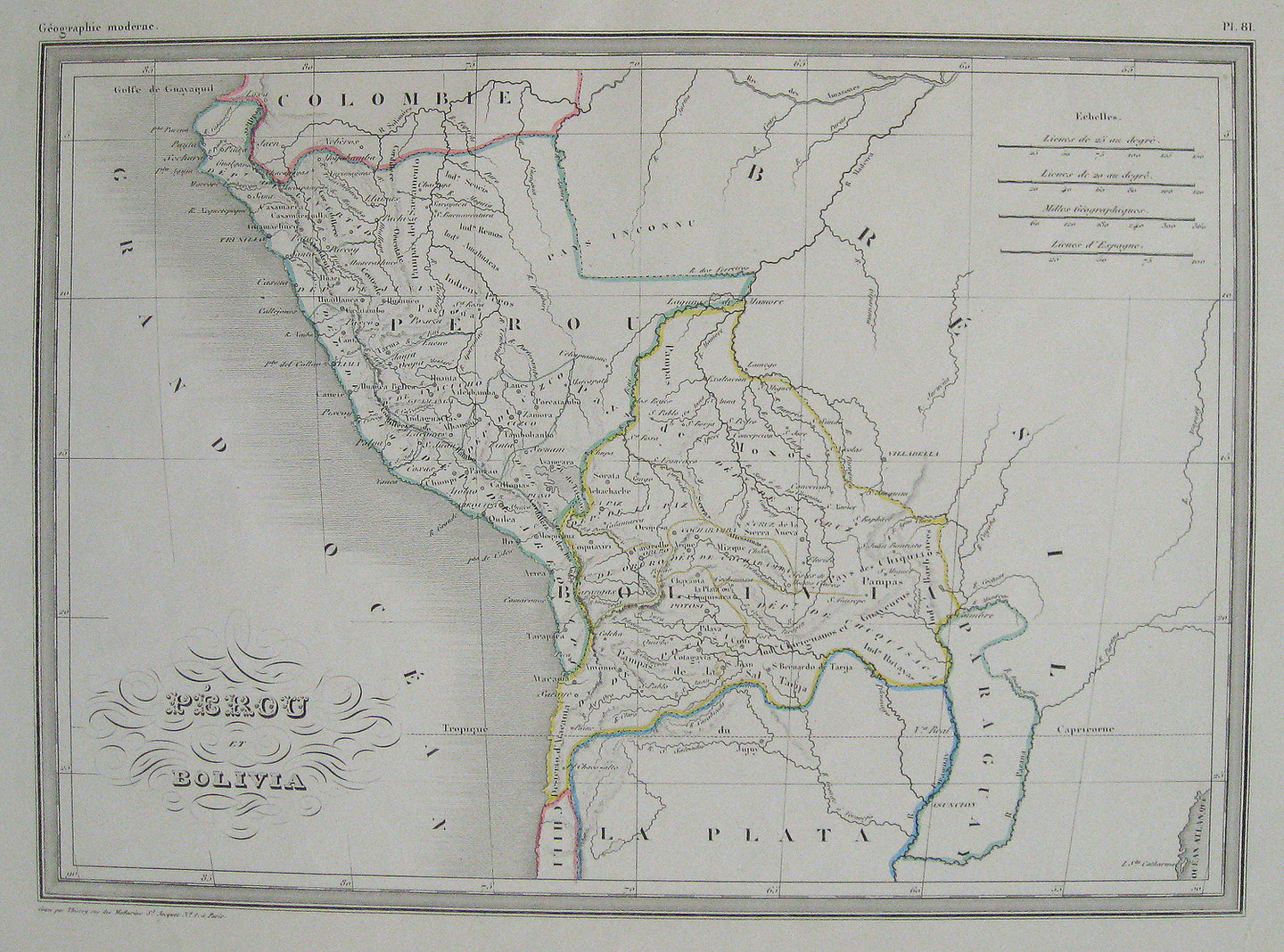 Antique-Hand-Colored-Map-Perou-et-Bolivia.-South-America--1842-Malte-Brun-Maps-Of-Antiquity