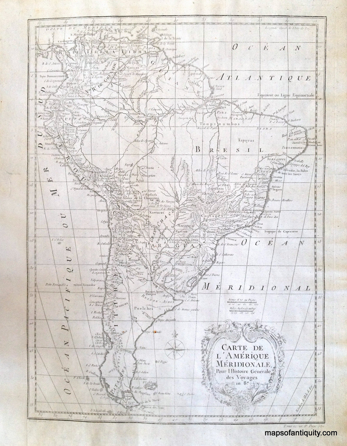 Antique-Map-Carte-de-L'Amerique-Meridionale-pour-l'Histoire-Generale-des-Voyages
