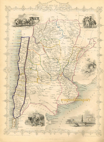 Antique-Hand-Colored-Map-Chili-and-La-Plata-South-America-Chili-1851-Tallis-Maps-Of-Antiquity