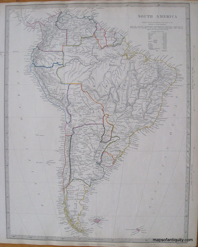 Antique-Hand-Colored-Map-South-America-with-hand-colored-country-lines-South-America--1842-SDUK/-Society-for-the-Diffusion-of-Useful-Knowledge-Maps-Of-Antiquity