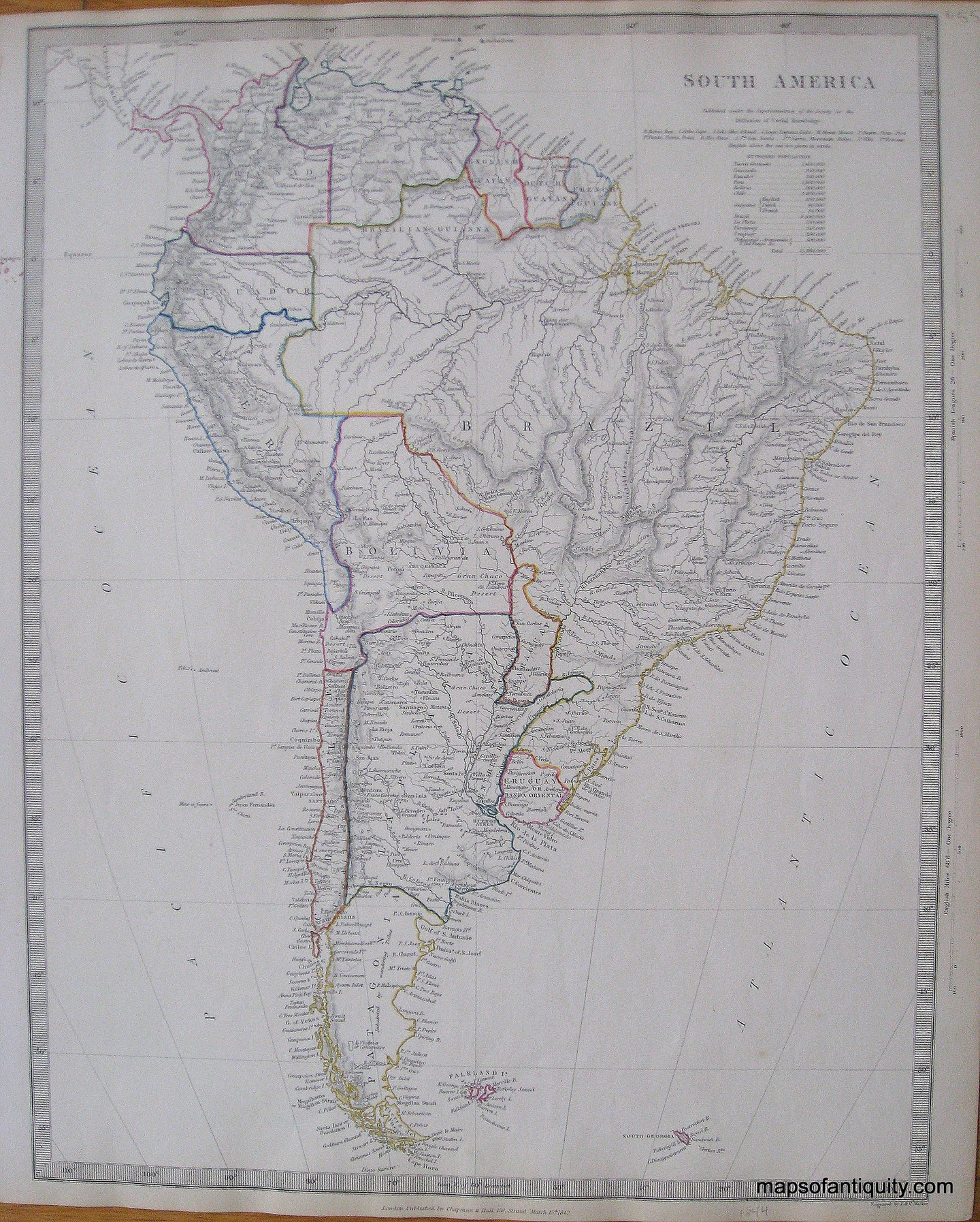 Antique-Hand-Colored-Map-South-America-with-hand-colored-country-lines-South-America--1842-SDUK/-Society-for-the-Diffusion-of-Useful-Knowledge-Maps-Of-Antiquity