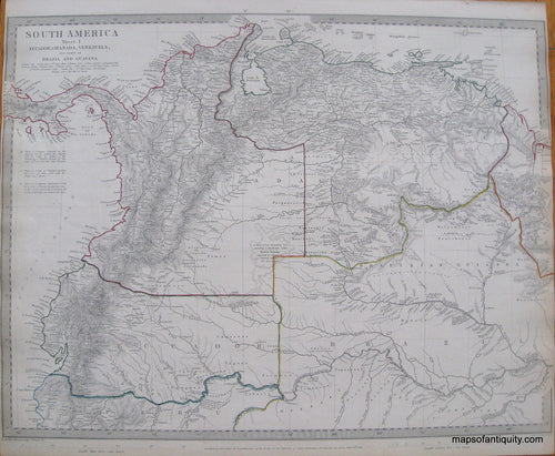 Antique-Hand-Colored-Map-South-America-I-Ecuador-Granada-Venezuela-and-parts-of-Brazil-and-Guayana-South-America--1842-SDUK/-Society-for-the-Diffusion-of-Useful-Knowledge-Maps-Of-Antiquity