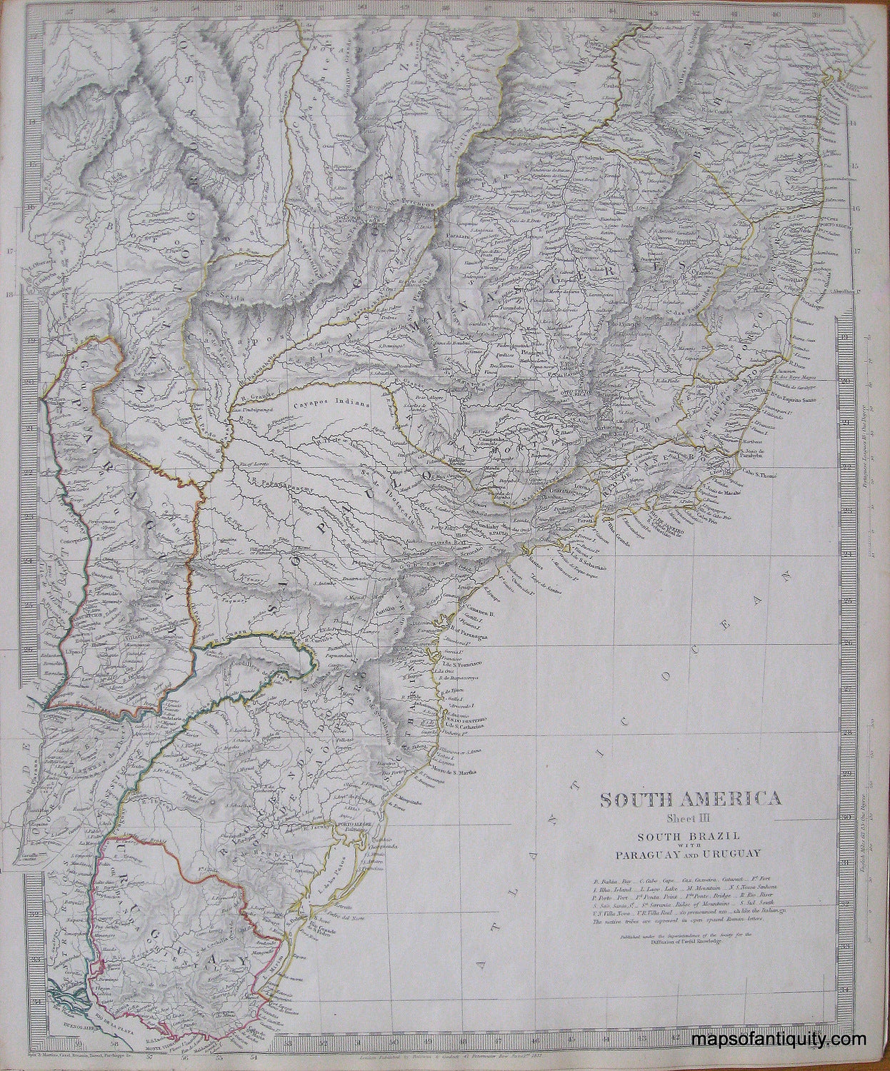 Antique-Hand-Colored-Map-South-America-III-South-Brazil-with-Paraguay-and-Uruguay-South-America--1837-SDUK/-Society-for-the-Diffusion-of-Useful-Knowledge-Maps-Of-Antiquity