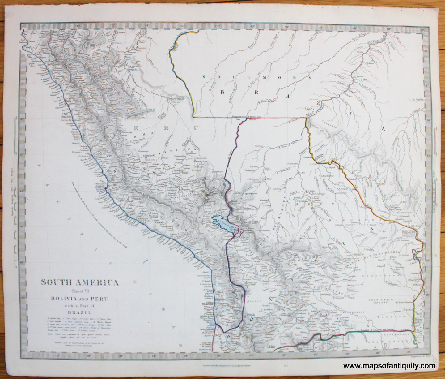 Antique-Hand-Colored-Map-South-America-VI-Bolivia-and-Peru-with-a-part-of-Brazil--South-America--1840-SDUK/-Society-for-the-Diffusion-of-Useful-Knowledge-Maps-Of-Antiquity