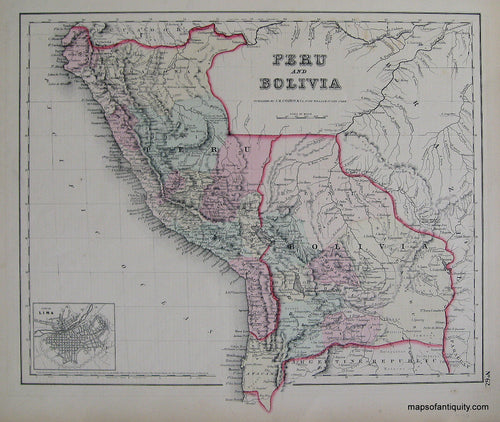 Antique-Hand-Colored-Map-Peru-and-Bolivia-South-America--1857-Colton-Maps-Of-Antiquity