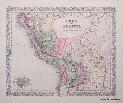 Antique-Hand-Colored-Map-Peru-and-Bolivia-South-America--1856-Colton-Maps-Of-Antiquity