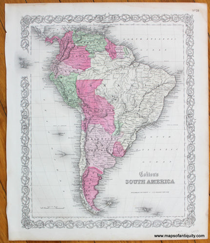 Antique-Hand-Colored-Map-Colton's-South-America-South-America--1865-Colton-Maps-Of-Antiquity