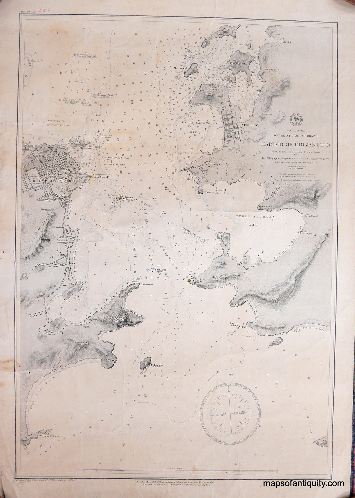 Antique-Nautical-Chart-Harbor-of-Rio-De-Janeiro-**********-Brazil--1885-Hydrographic-Office-U.S.-Navy-Maps-Of-Antiquity