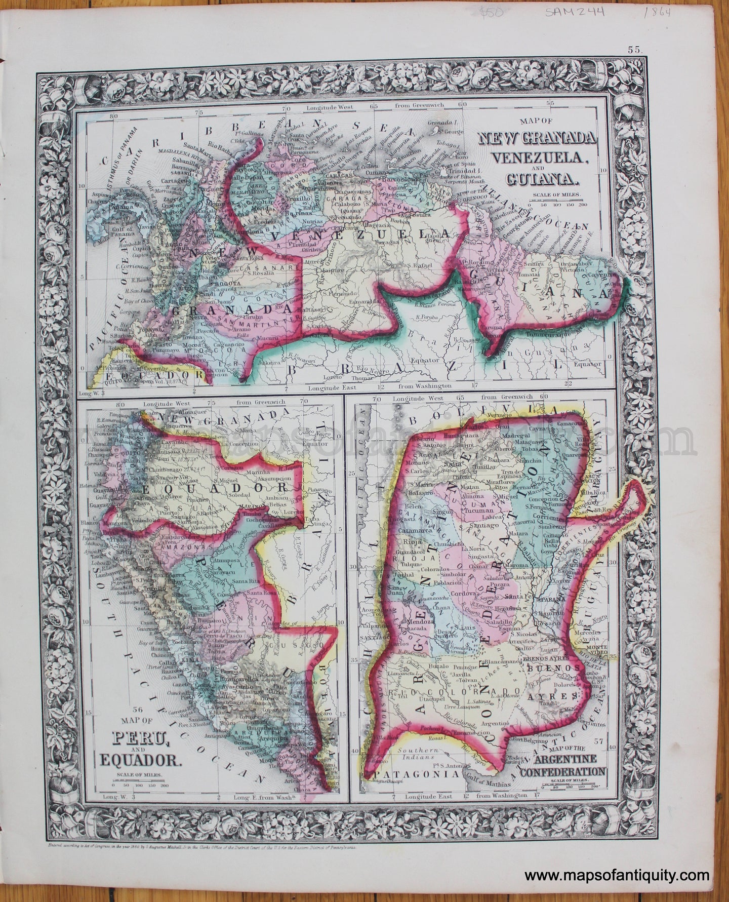 Map-of-New-Granada-Venezuela-Guiana-Peru-Equador-and-the-Argentine-Confederation.-1864-Mitchell-1860s-1800s-19th-century