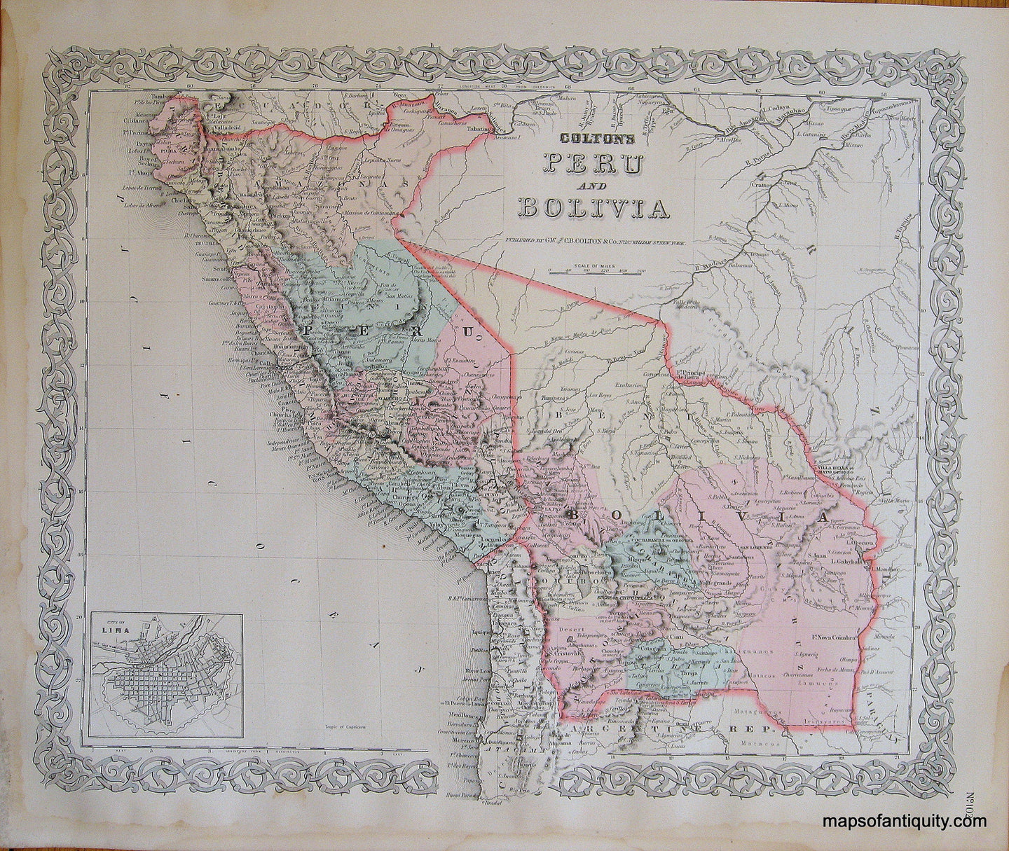 Antique-Hand-Colored-Map-Colton's-Peru-and-Bolivia-South-America--1887-Colton-Maps-Of-Antiquity