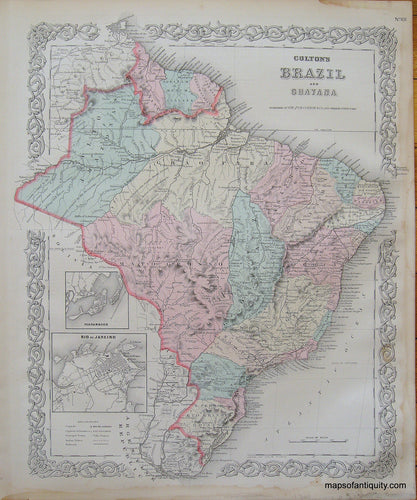 Antique-Hand-Colored-Map-Colton's-Brazil-and-Guayana-South-America--1887-Colton-Maps-Of-Antiquity