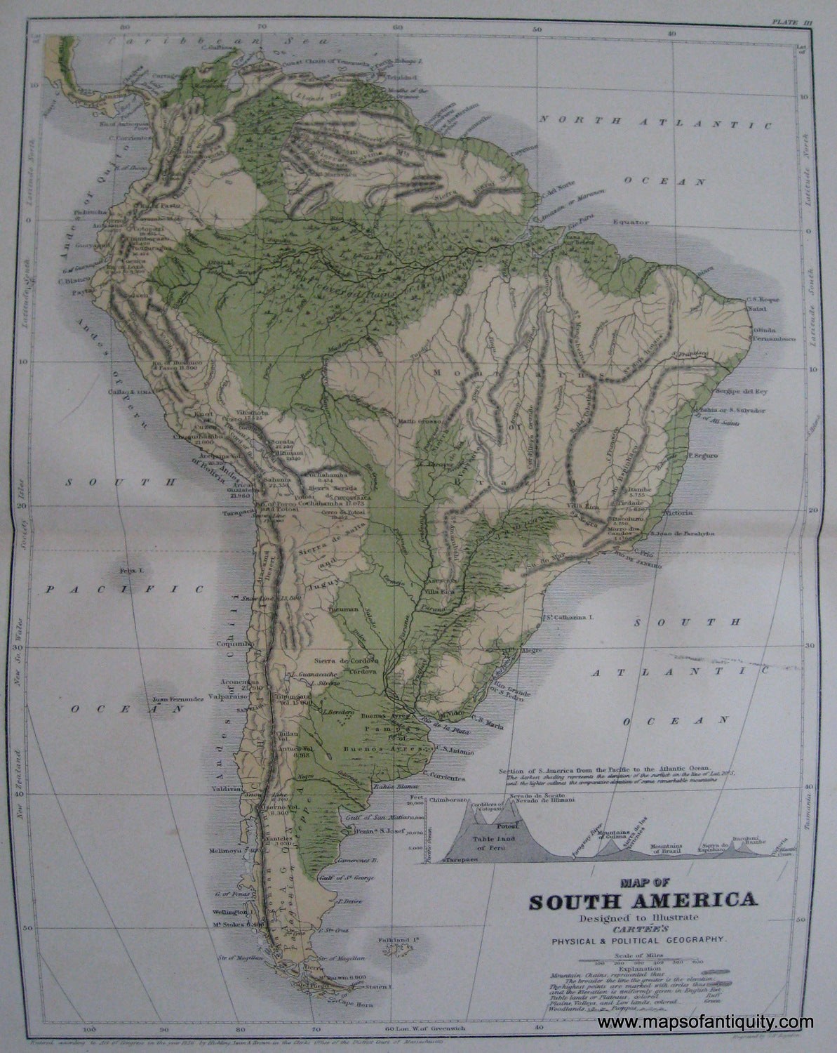 Antique-Hand-Colored-Map-Map-of-South-America--South-America-South-America-General-1856-Cartee-Maps-Of-Antiquity