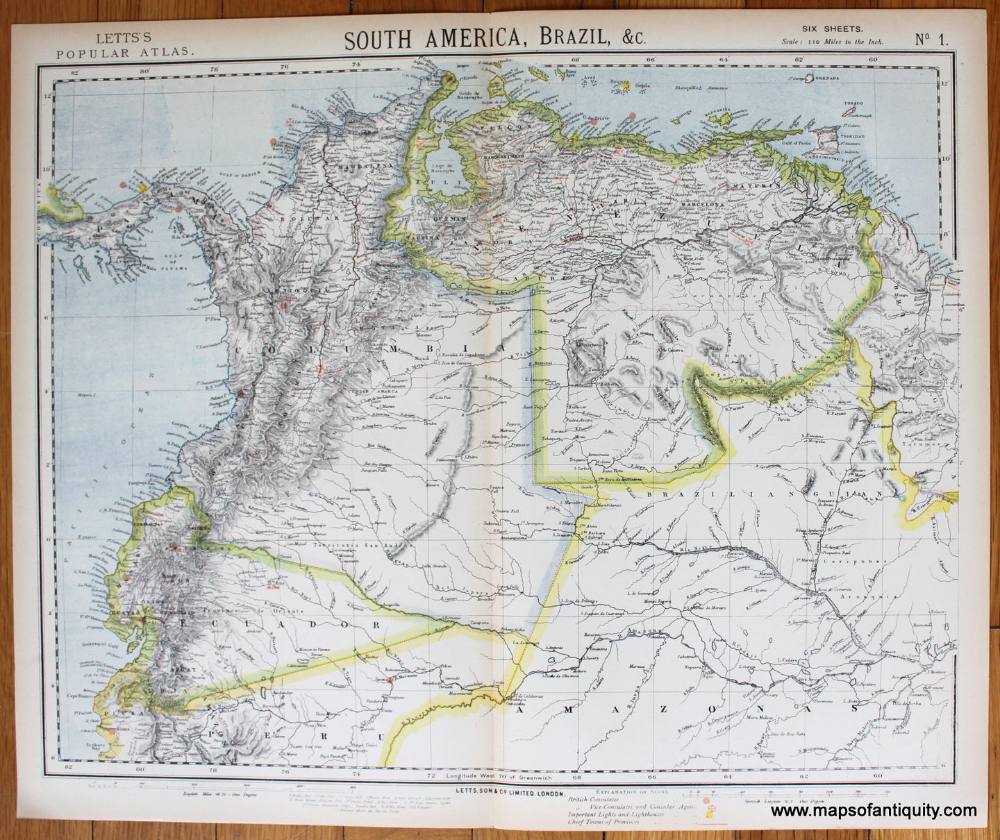 printed-color-Antique-Map-South-America-Brazil-Etc.-Sheet-One-of-Six-South-America-South-America-General-1883-Letts-Maps-Of-Antiquity