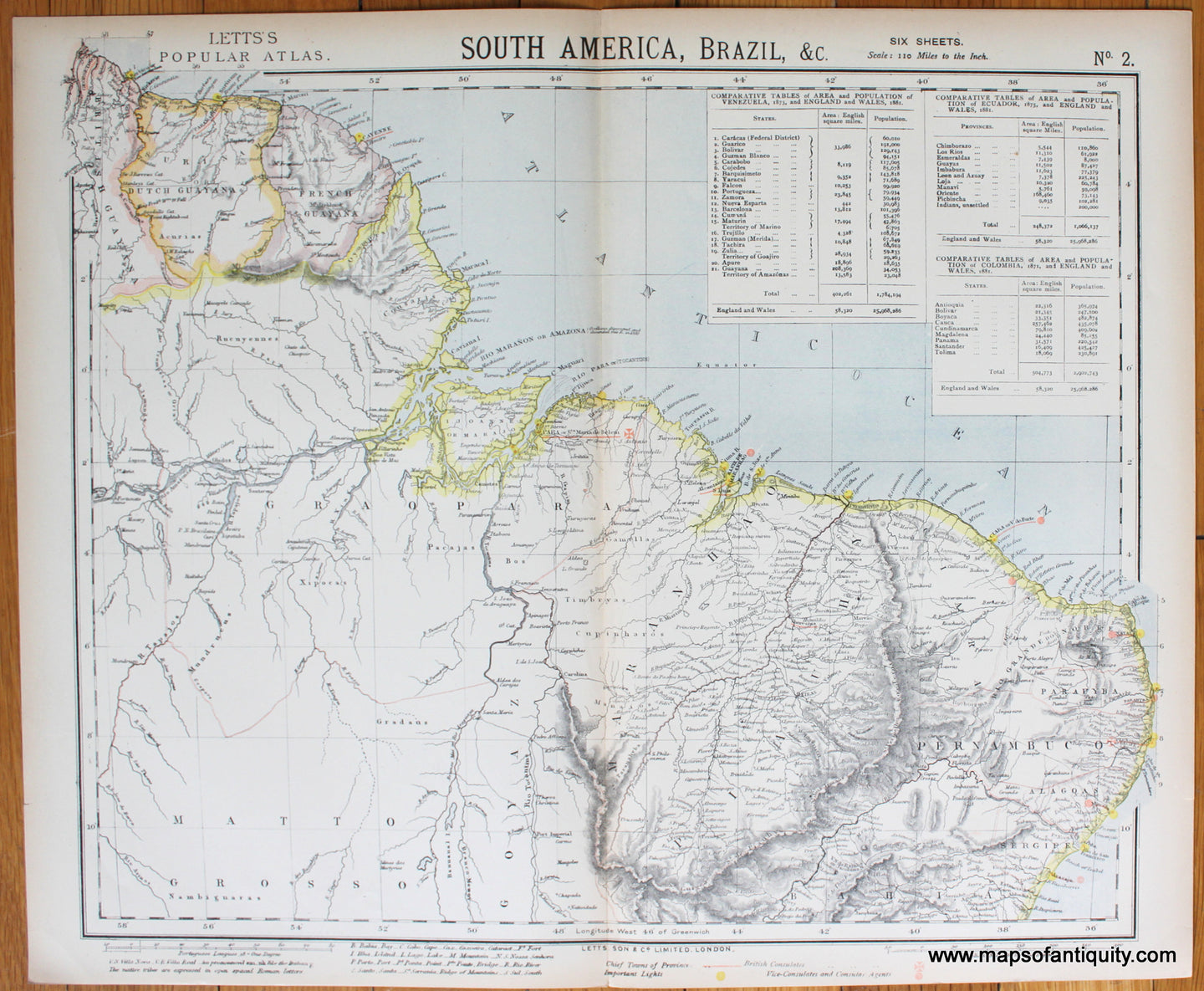 printed-color-Antique-Map-South-America-Brazil-Etc.-Sheet-Two-of-Six-South-America-South-America-General-1883-Letts-Maps-Of-Antiquity