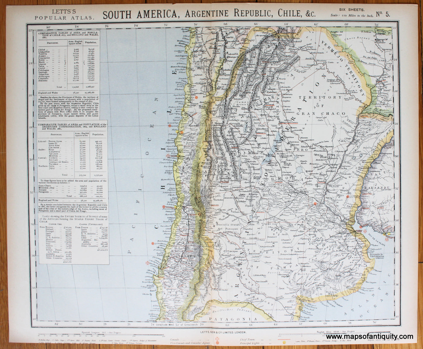 printed-color-Antique-Map-South-America-Argentine-Republic-Chile-Etc.--South-America-South-America-General-1883-Letts-Maps-Of-Antiquity