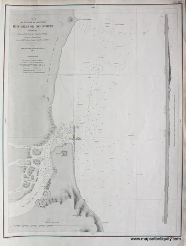 Antique-Black-and-White-Nautical-Chart-Plan-de-l'EntrÃƒÆ’Ã‚Â©e-de-la-Riviere-Rio-Grande-do-Norte-Brazil-South-America-Brazil-1867-Depot-de-la-Marine-Maps-Of-Antiquity