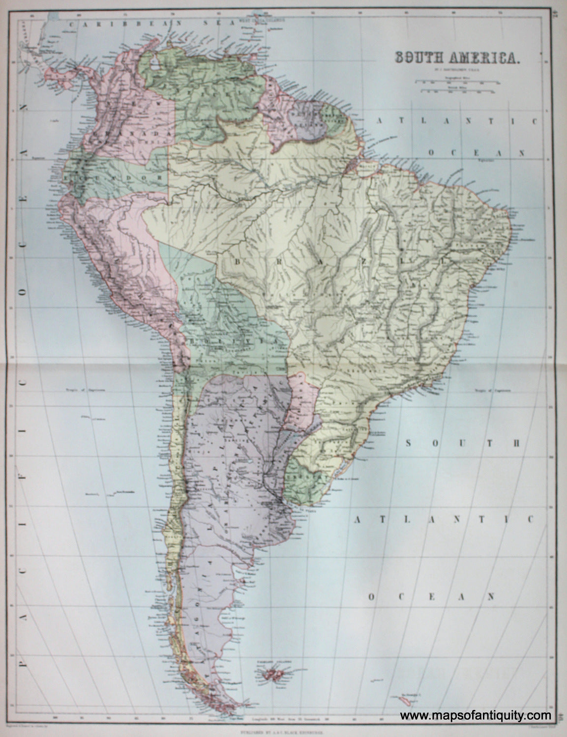 Antique-printed-color-Map-South-America-South-America--1879-Black-Maps-Of-Antiquity