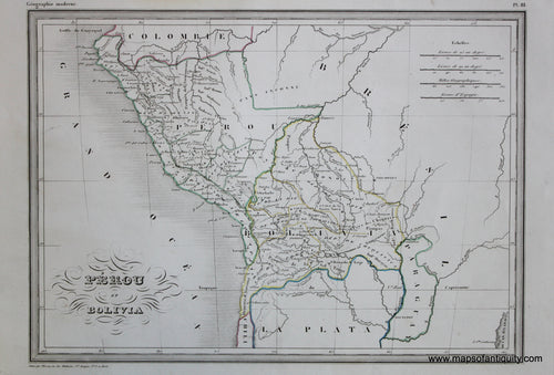 Antique-Hand-Colored-Map-Perou-et-Bolivia-Caribbean-&Latin-America-South-America-1846-M.-Malte-Brun-Maps-Of-Antiquity