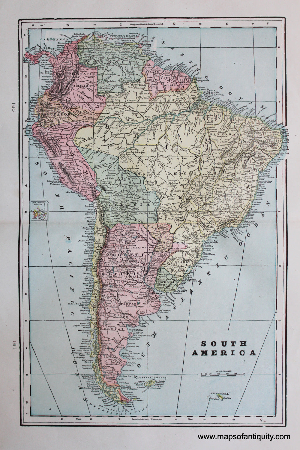 Antique-Printed-Color-Map-South-America-verso:-Map-of-Jamaica-Haiti-and-Santo-Domingo-Caribbean-&-Latin-America-South-America-1900-Cram-Maps-Of-Antiquity