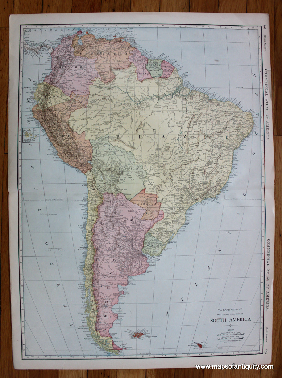 Antique-Printed-Color-Map-The-Rand-McNally-New-Library-Atlas-Map-of-South-America-Caribbean-&-Latin-America-South-America-1916-Rand-McNally-Maps-Of-Antiquity
