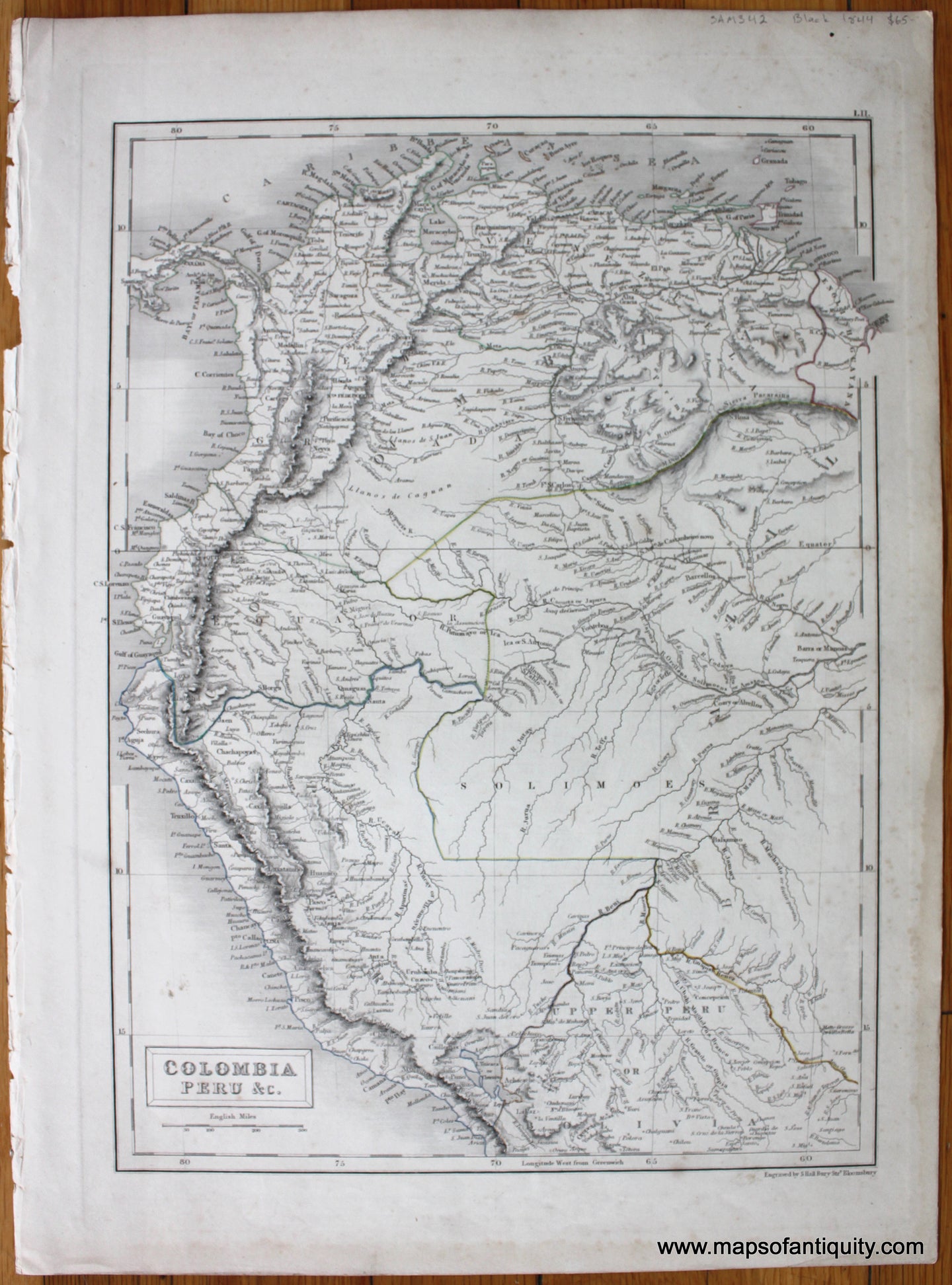 Antique-Hand-Colored-Map-Colombia-Peru-&c.-South-America--1844-Black-Maps-Of-Antiquity