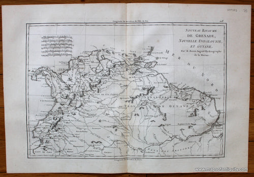 Antique-Map-South-America-Northern-Brazil-French-Guiana-Suriname-Guyana-Venezuela-Colombia-Ecuador-Bonne-Desmarest-1787