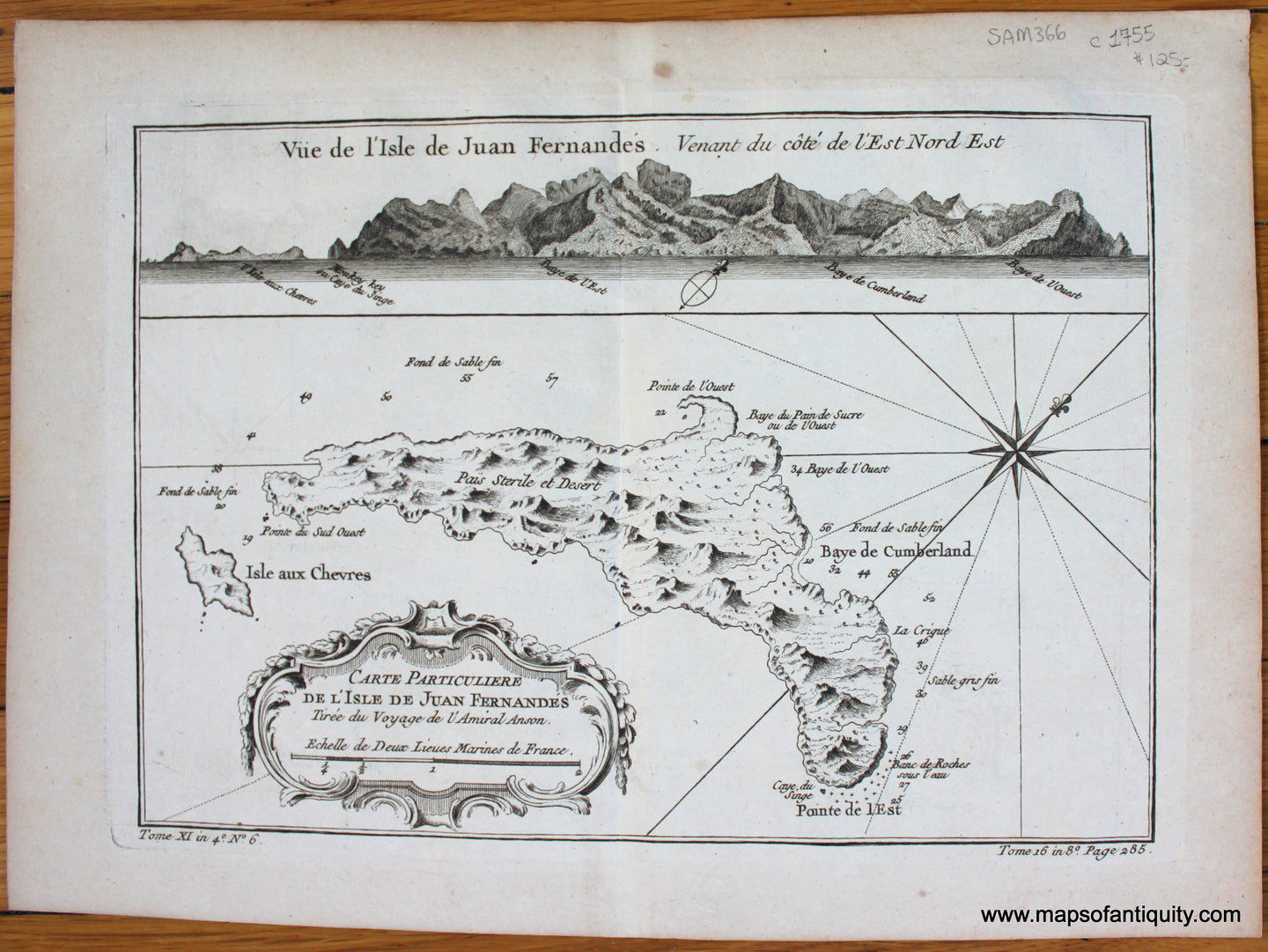 Antique-Early-Map-Juan-Fernandez-Island-Islands-Chile-South-America-Carte-Particuliere-de-L'Isle-de-Juan-Fernandes-French-Bellin-1755-1750s-1700s-Mid-18th-Century-Maps-of-Antiquity