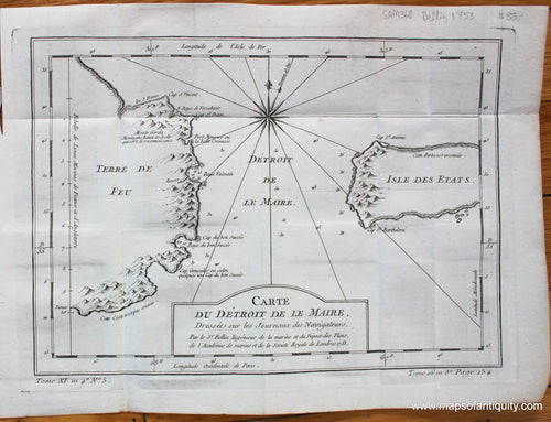 Antique-Early-Map-Argentina-Tierra-del-Fuego-Isla-de-Los-Estados-Le-Maire-Strait-Carte-du-Detroit-de-le-Maire-French-Bellin-1760s-1700s-Mid-Late-18th-Century-Maps-of-Antiquity