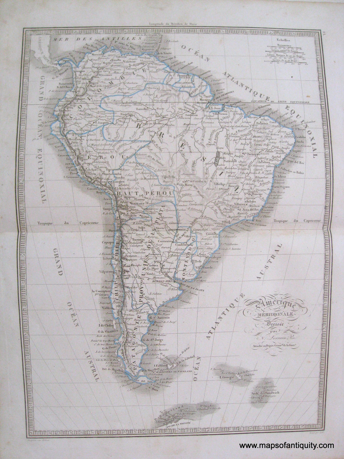 Antique-Hand-Colored-Map-Amerique-Meridionale-(-South-America-)-1846-Monin-1800s-19th-century-Maps-of-Antiquity