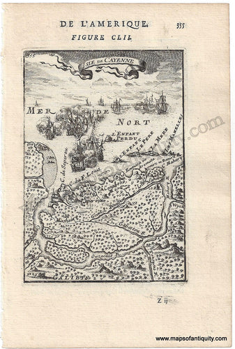 Antique-Uncolored-Print-Isle-de-Cayenne-1683-Mallet-1600s-17th-century-Maps-of-Antiquity