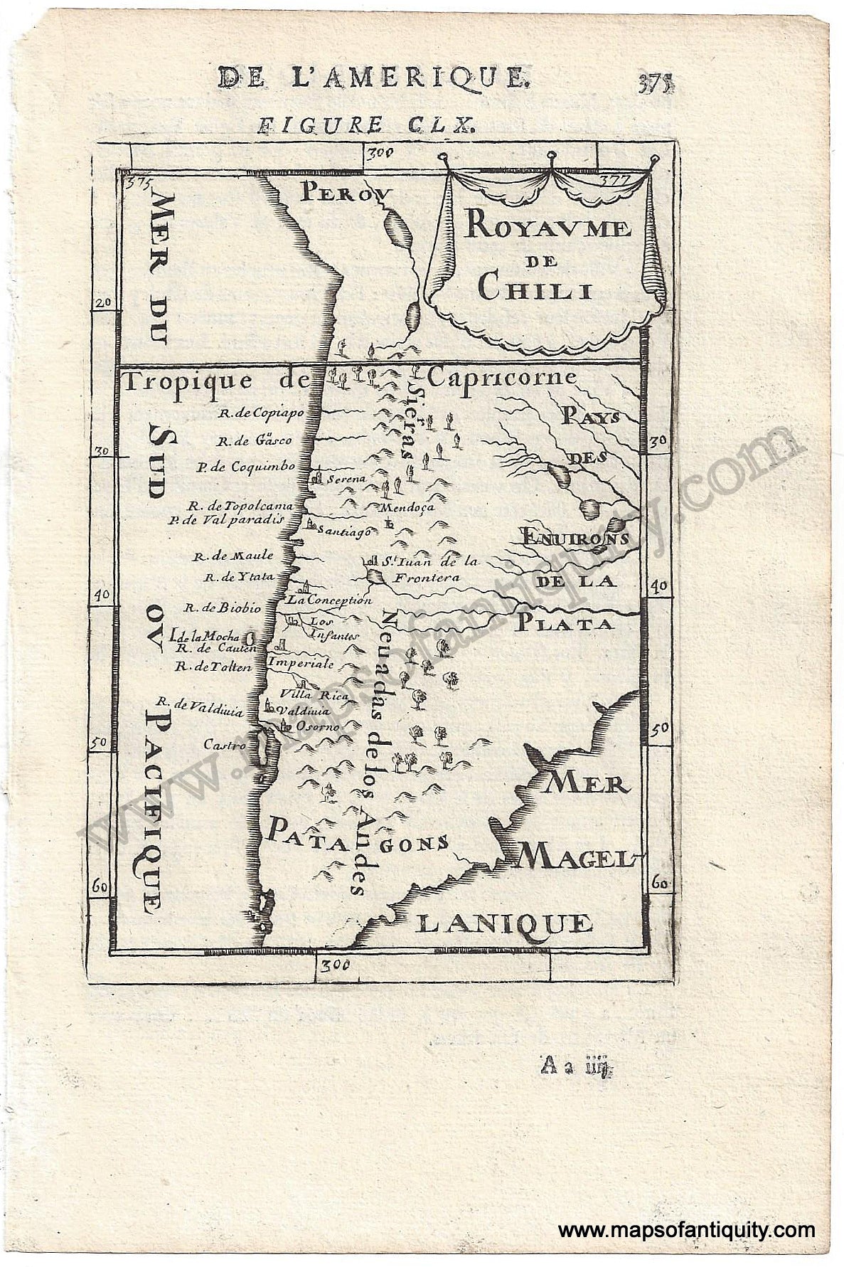 Antique-Uncolored-Print-Royaume-de-Chili-1683-Mallet-1600s-17th-century-Maps-of-Antiquity