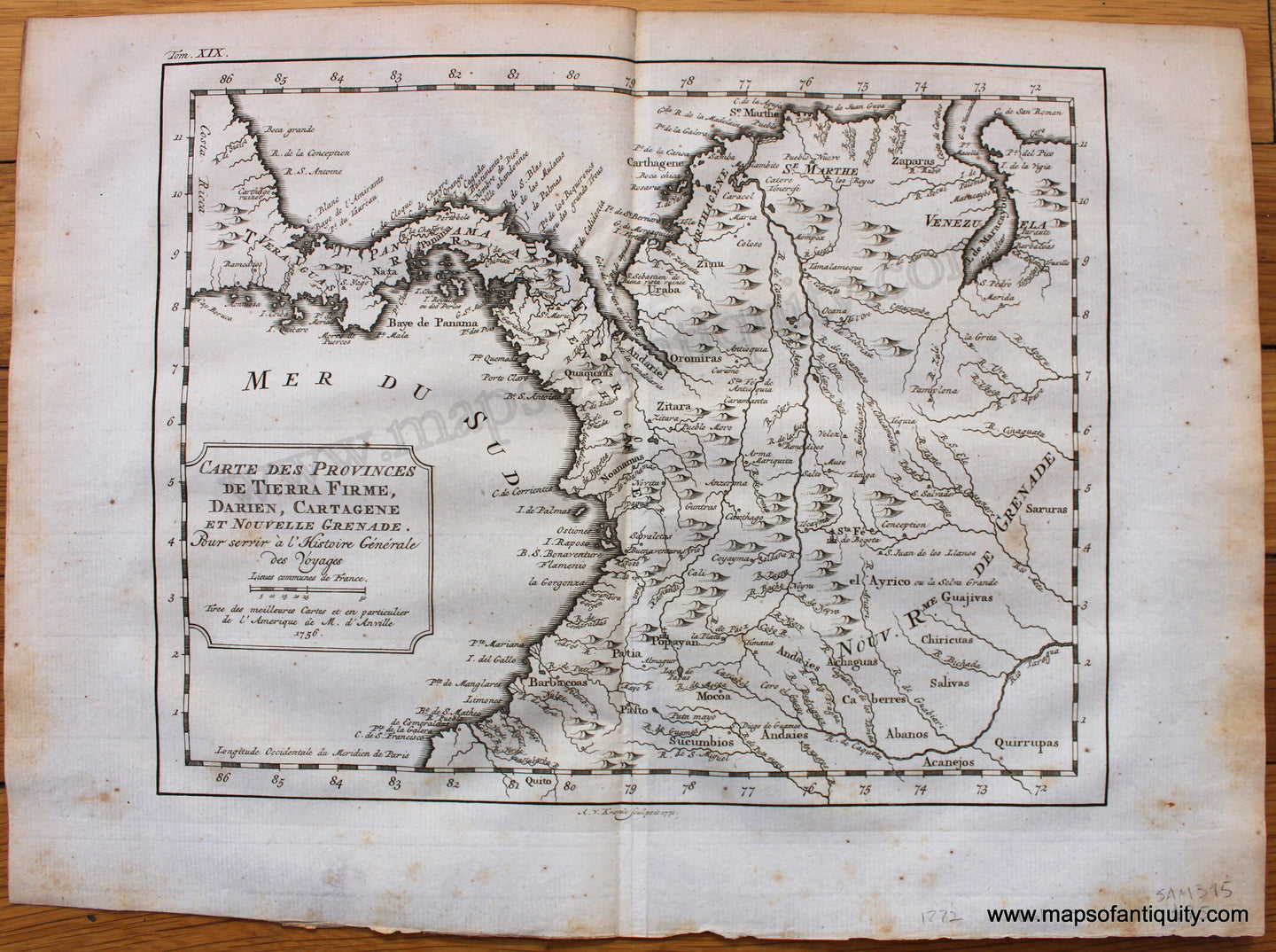 Antique-Uncolored-Map-South-America-Carte-des-Provinces-de-Tierra-Firme-Darien-Cartagene-et-Nouvelle-Grenade.-1772-Bellin--1800s-19th-century-Maps-of-Antiquity