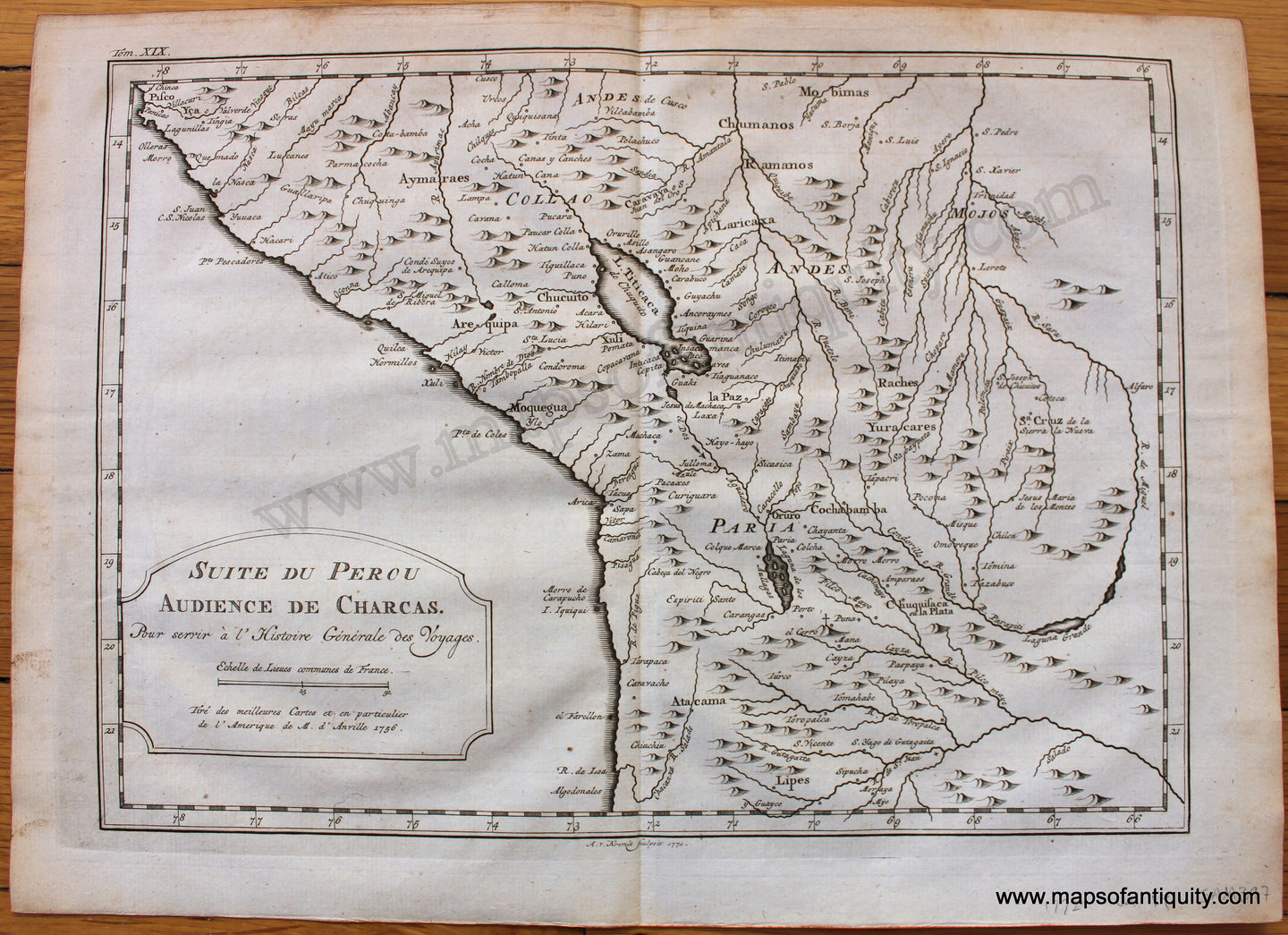 Antique-Uncolored-Map-South-America-Suite-du-Perou-Audience-de-Charcas-1772-Bellin--1800s-19th-century-Maps-of-Antiquity