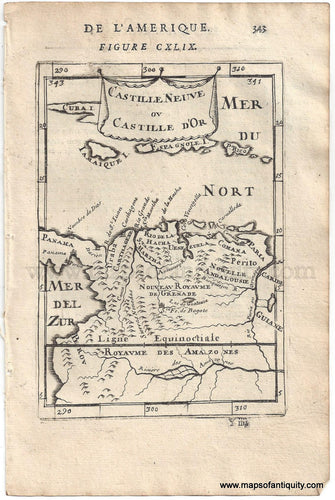 Antique-Uncolored-Print-Castille-Neuve-ou-Castille-d'Or-South-America--1683-Mallet-Maps-Of-Antiquity-1600s-17th-century