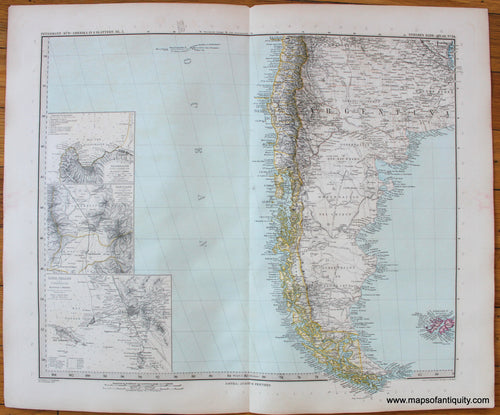 Antique-Printed-Color-Map-Patagonia-South-America--c.-1889-Stieler-Maps-Of-Antiquity-1800s-19th-century