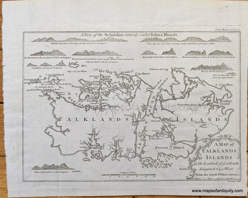 Genuine-Antique-Map-A-Map-of-Falklands-Islands-in-the-Latitude-of-51Ã‚Â°,,22'-South-Longitude-64Ã‚Â°,,30'-West;-from-the-latest-Observations.-South-America--1770-Gentleman's-Magazine-Maps-Of-Antiquity-1800s-19th-century