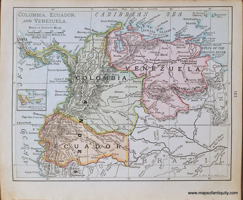 Genuine-Antique-Map-Colombia-Ecuador-and-Venezuela-1900-Rand-McNally-Maps-Of-Antiquity