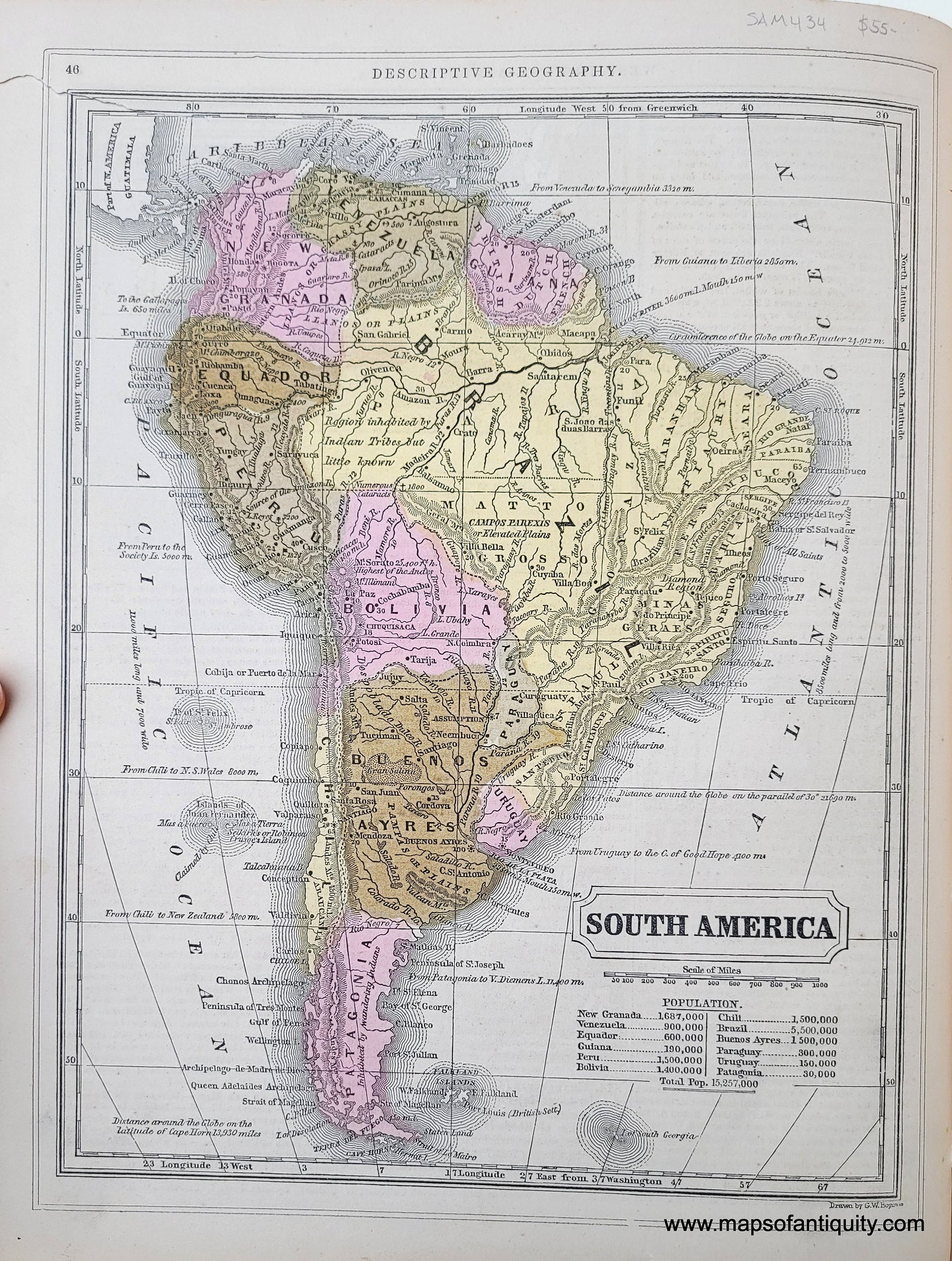 Genuine-Antique-Hand-Colored-Map-Double-sided-page-South-America-verso-West-Indies-1850-Mitchell-Thomas-Cowperthwait-Co--Maps-Of-Antiquity
