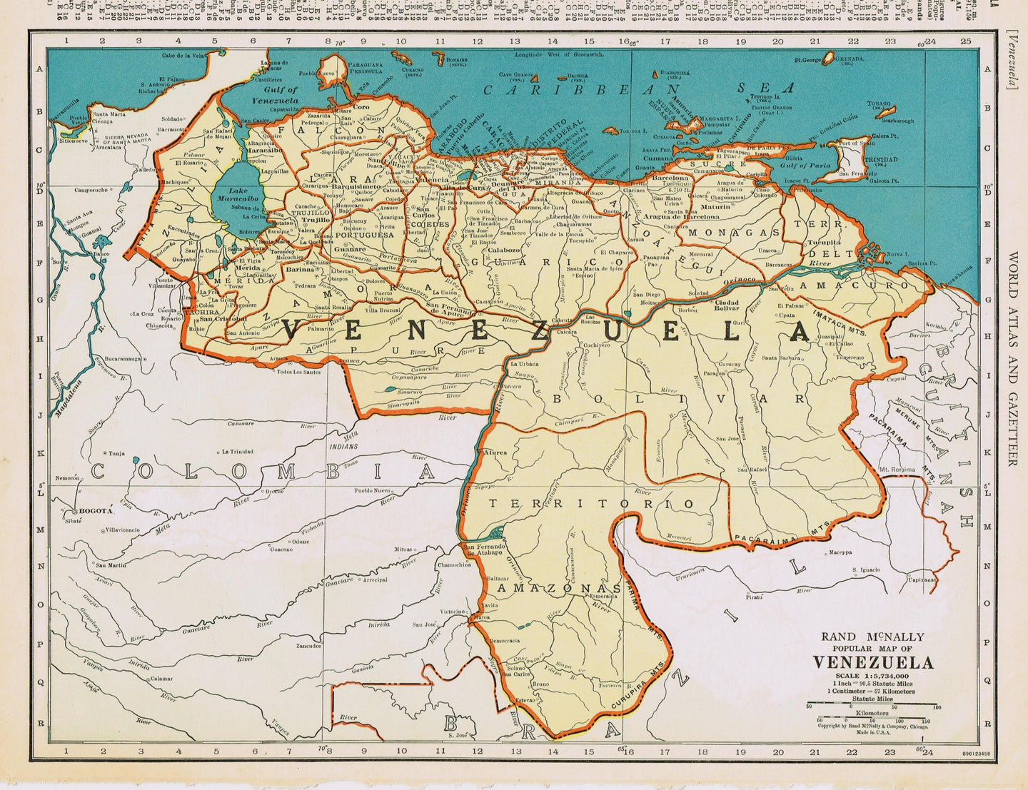 Genuine-Antique-Map-Popular-Map-of-Venezuela-1940-Rand-McNally-Maps-Of-Antiquity
