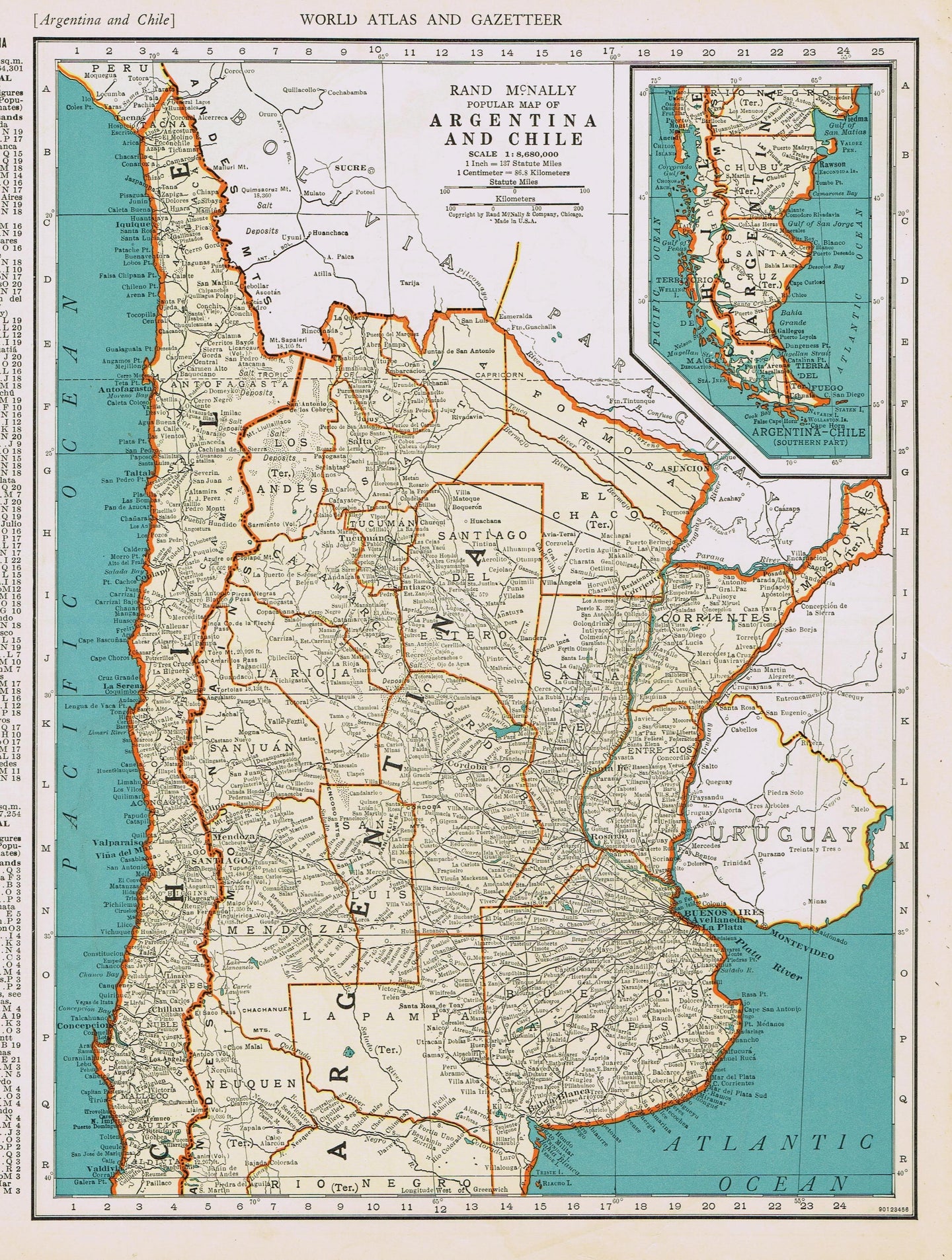 Genuine-Antique-Map-Popular-Map-of-Argentina-and-Chile--1940-Rand-McNally-Maps-Of-Antiquity