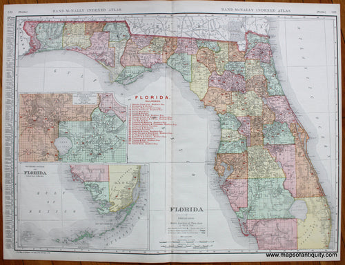 Antique-Printed-Color-Map-Florida-United-States-South-c.1906-Rand-McNally-Maps-Of-Antiquity