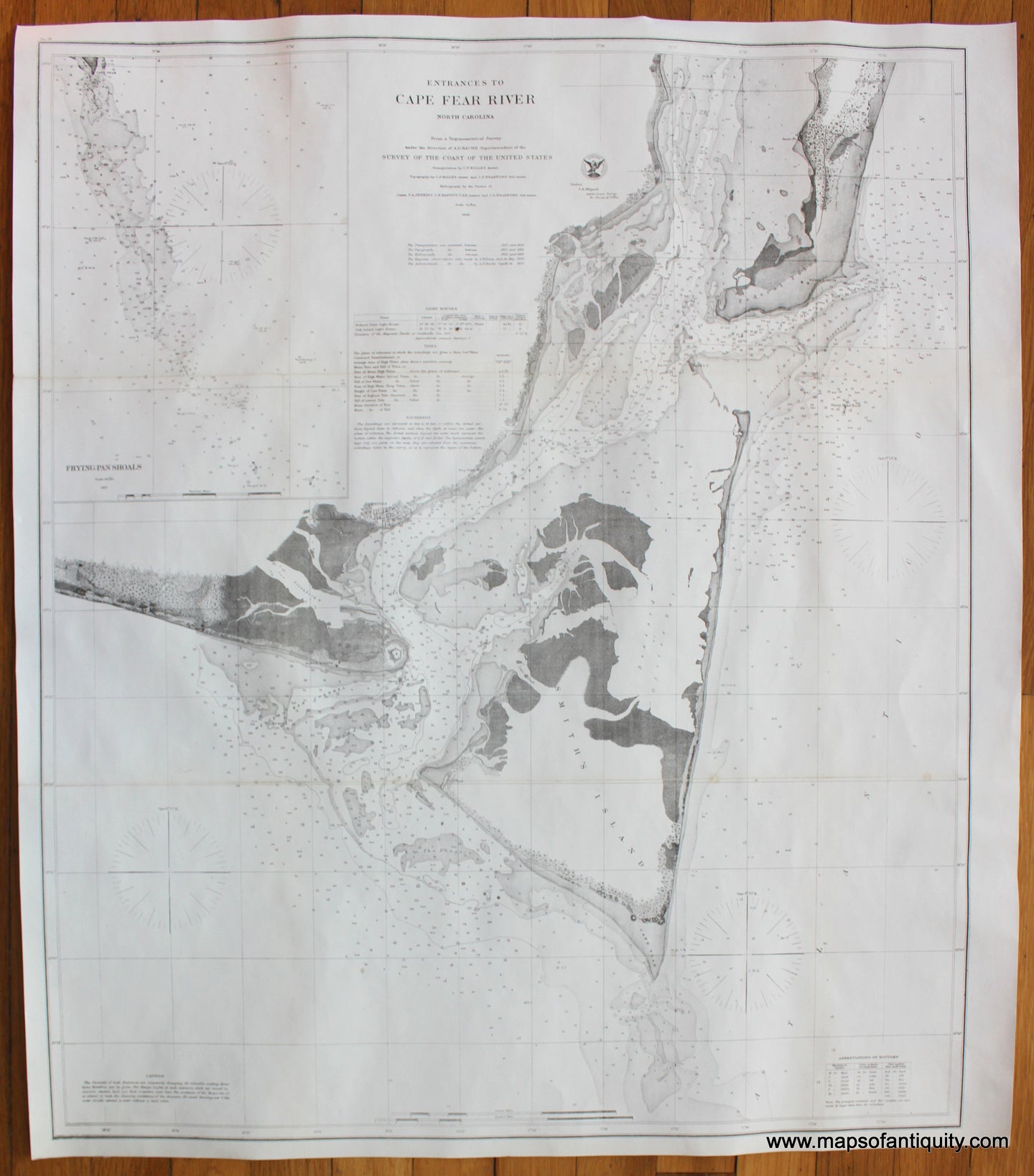 Antique-Nautical-Chart-Entrances-Cape-Fear-River-North-Carolina-*********-United-States-South-1866-U.S.-Coast-Survey-Maps-Of-Antiquity