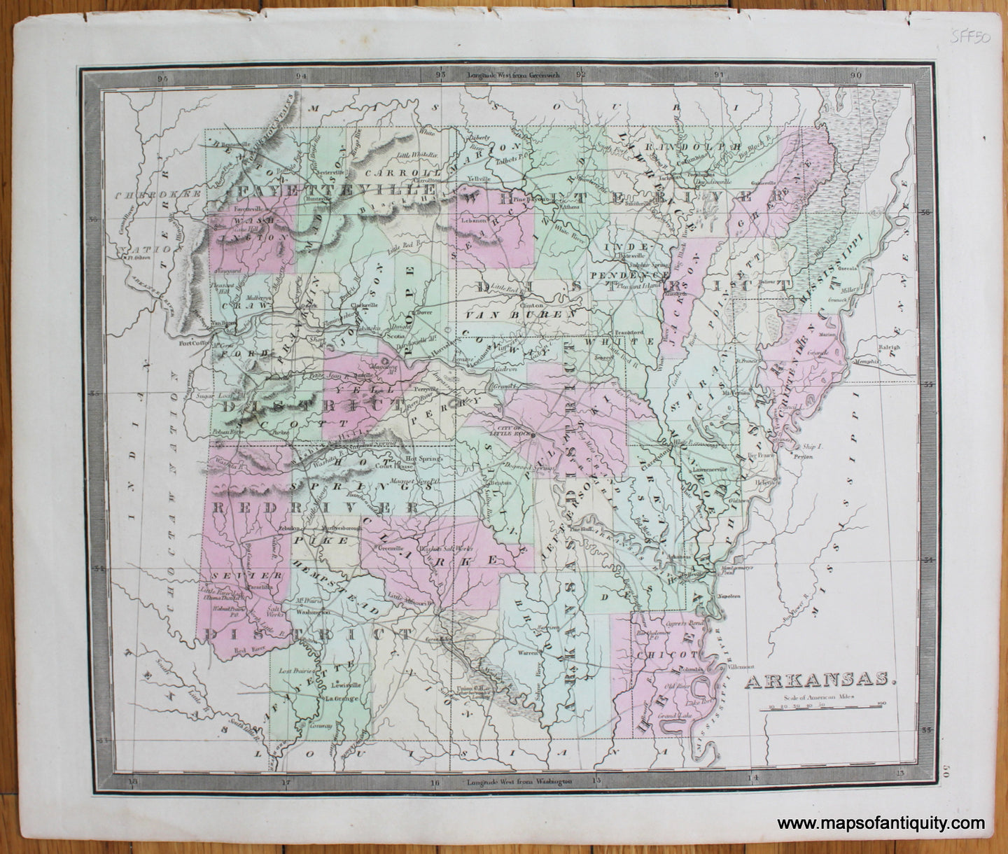Antique-Hand-Colored-Map-Arkansas.-United-States-South-1848-Jeremiah-Greenleaf-Maps-Of-Antiquity