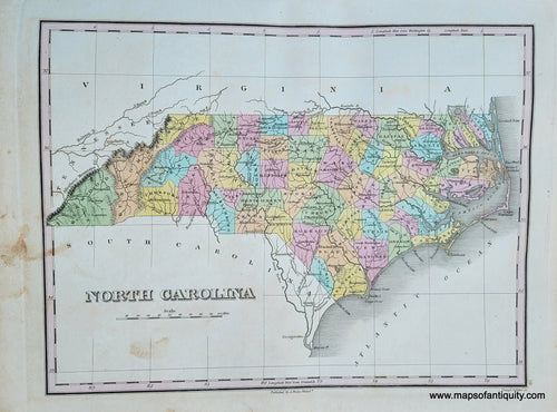 Antique-Hand-Colored-Map-North-Carolina.-******-United-States-United-States-1824-Anthony-Finley-Maps-Of-Antiquity